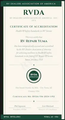 Certified mobile RV repair service accreditation